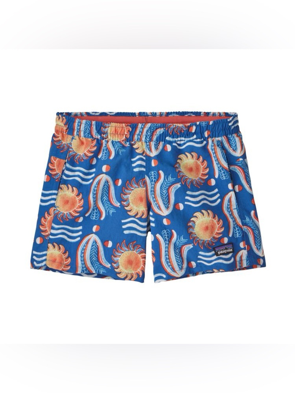 Patagonia Girls Baggies Shorts S HOBB Blue Sun Print 67067 Recycled Nylon
